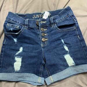 Justice Dark Blue Distressed Jean Shorts